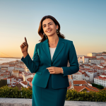 **

"A successful Portuguese businesswoman in a modest, stylish power suit, standing in front of the Lisbon skyline at sunset. She is fully clothed, professional, and confident. The image should convey ambition and success. Safe for work, appropriate content, perfect anatomy, natural proportions, high-quality rendering, professional photograph, well-formed hands, proper finger count."

**