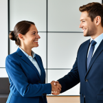 Business Communication**

"A professional businesswoman in a modest business suit, shaking hands with a male colleague in a modern office setting, fully clothed, appropriate attire, safe for work, perfect anatomy, natural proportions, professional photography, high quality, emphasizing trust and effective communication, family-friendly."

**