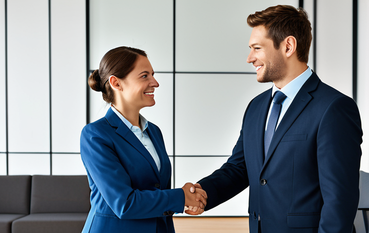 Business Communication**
"A professional businesswoman in a modest business suit, shaking hands with a male colleague in a modern office setting, fully clothed, appropriate attire, safe for work, perfect anatomy, natural proportions, professional photography, high quality, emphasizing trust and effective communication, family-friendly."
**