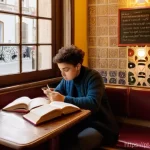 어휘력 증진을 위한 대중연설 기술 - **Prompt:** A young adult, gender-neutral, with a thoughtful expression, is comfortably seated in a ...